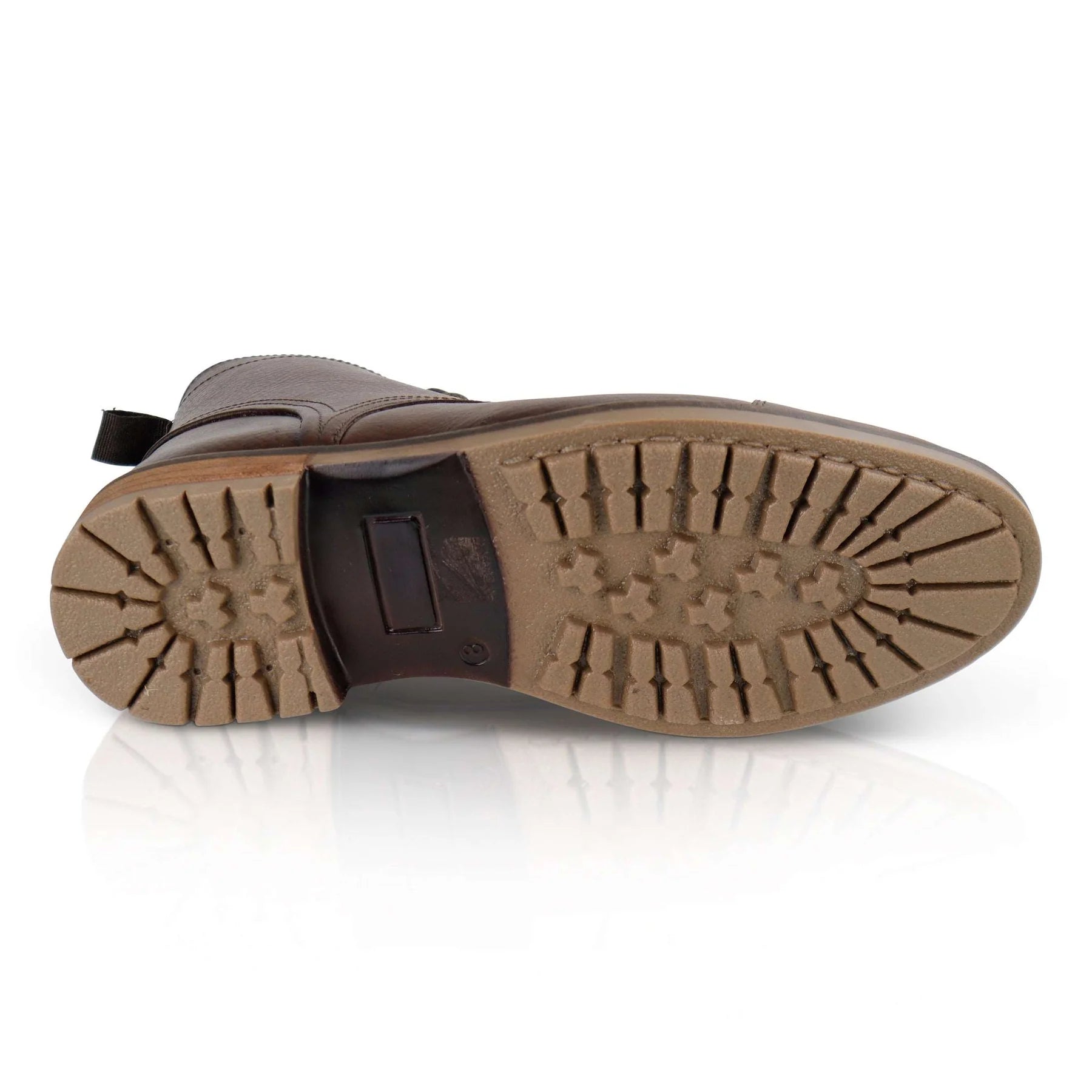 Silver Street London TINTERN Mens Boots Brown bottom view showcasing the durable EVA sole and tread design.