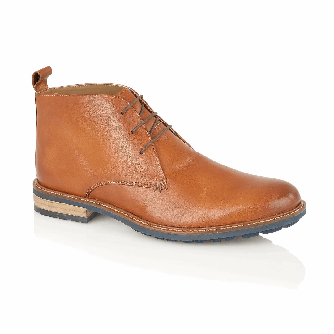Silver Street London LUDGATE Mens Boots Tan side view showing leather upper and lace-up design.
