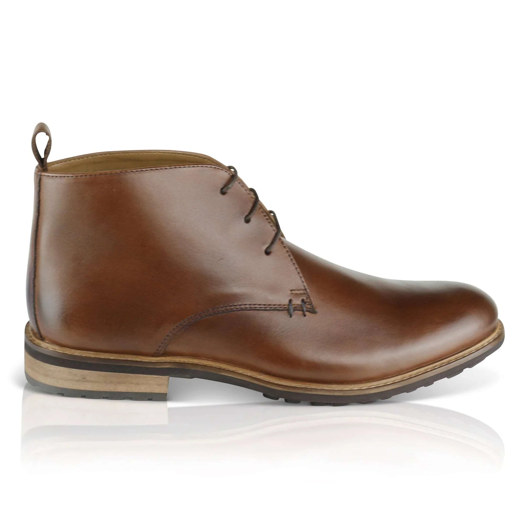 Silver Street London LUDGATE Mens Boots Brown side view chukka boots in leather with lace-up closure