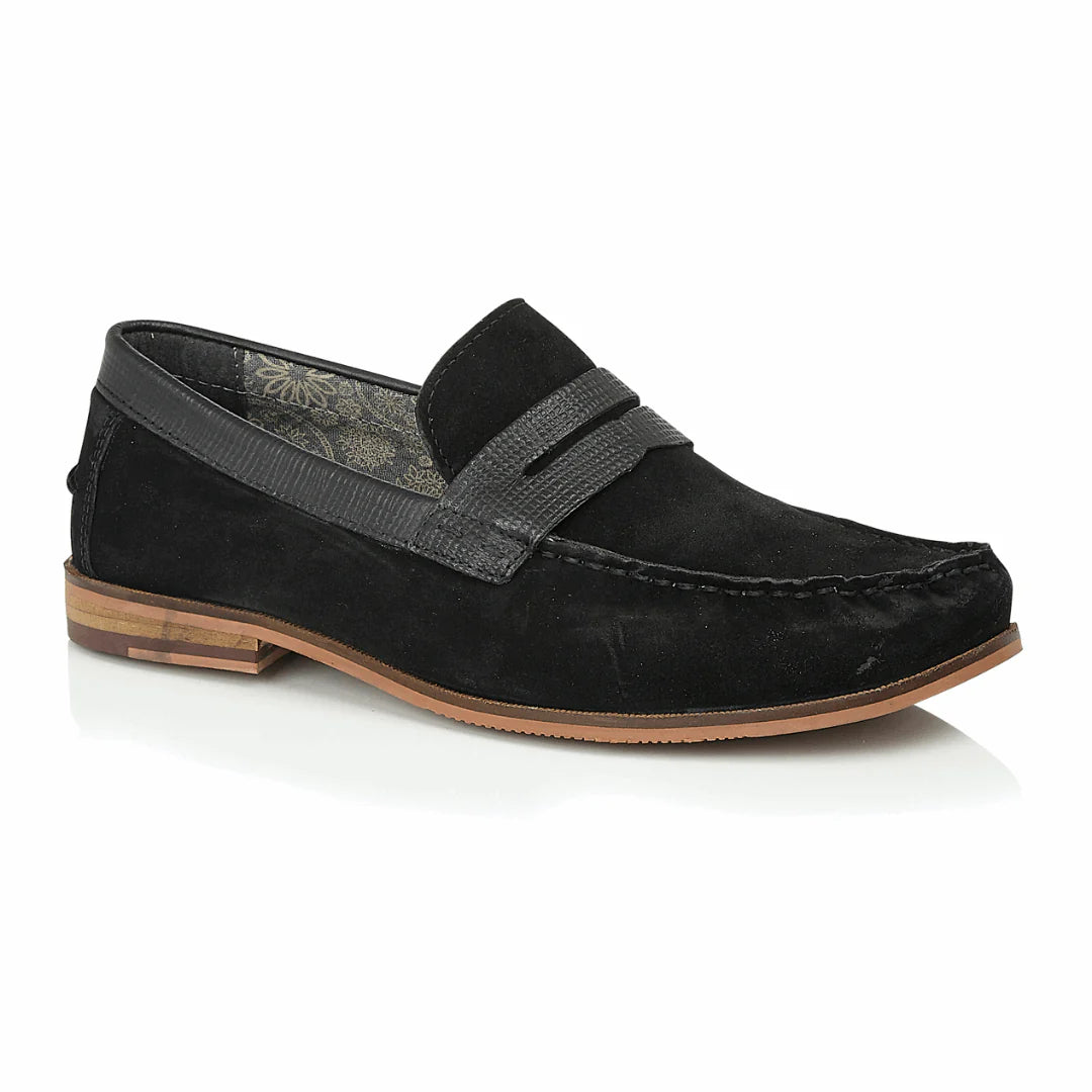 Silver Street London ANCONA Mens Loafers Black side view showcasing suede upper and slip-on design