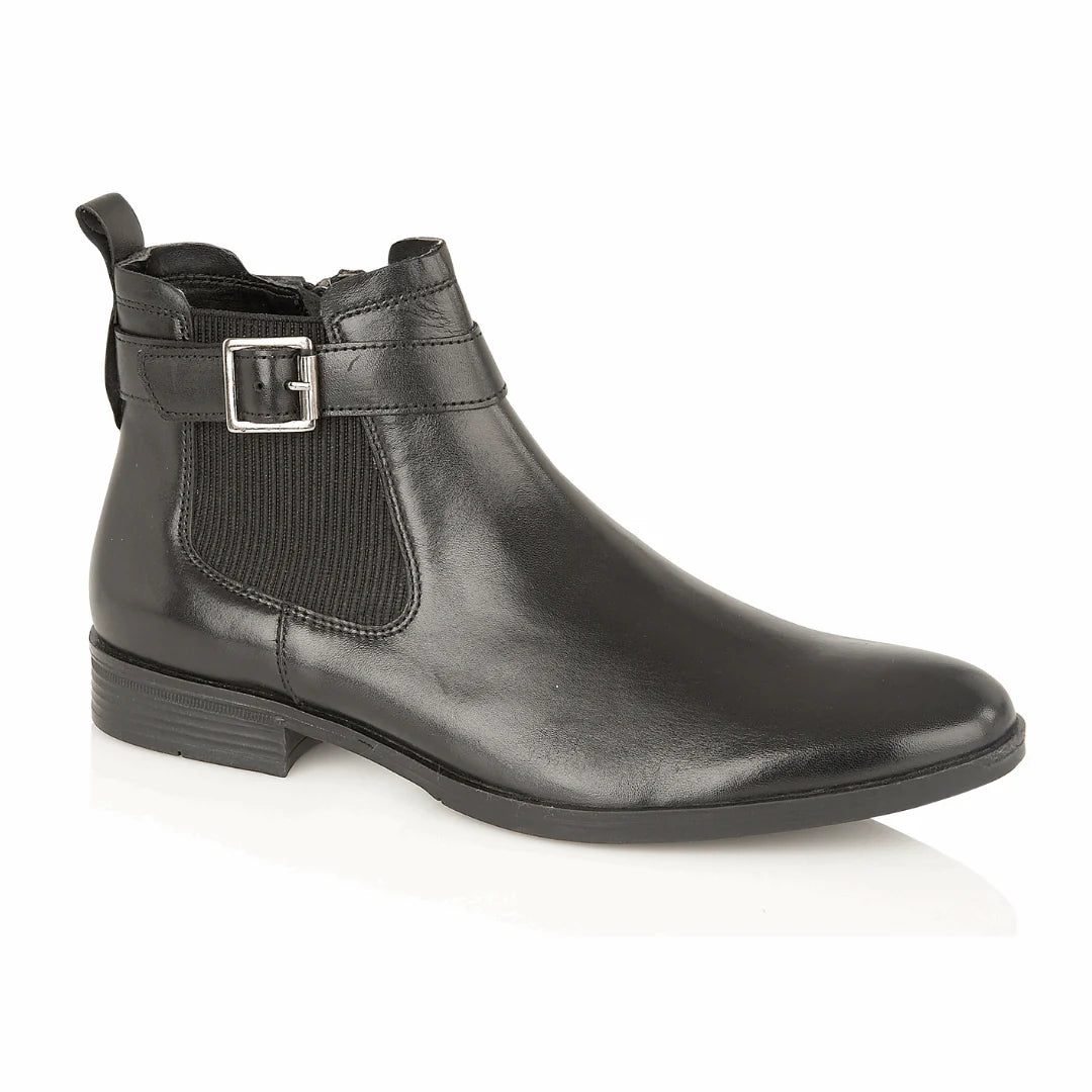 Silver Street London GRAFTON Mens Ankle Boots Black side view showing leather upper and elasticated side panel