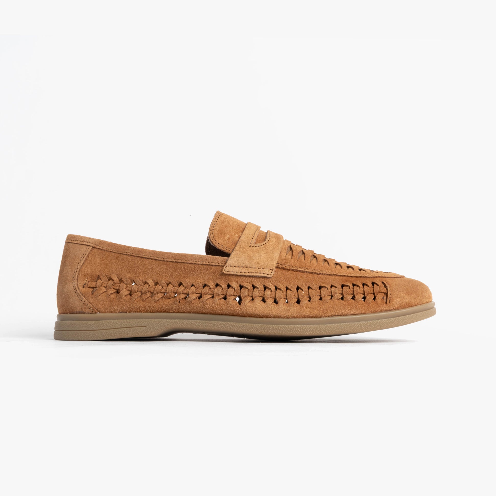 Silver Street London PERTH Mens Loafers Tan side view showcasing suede upper and slip-on design.