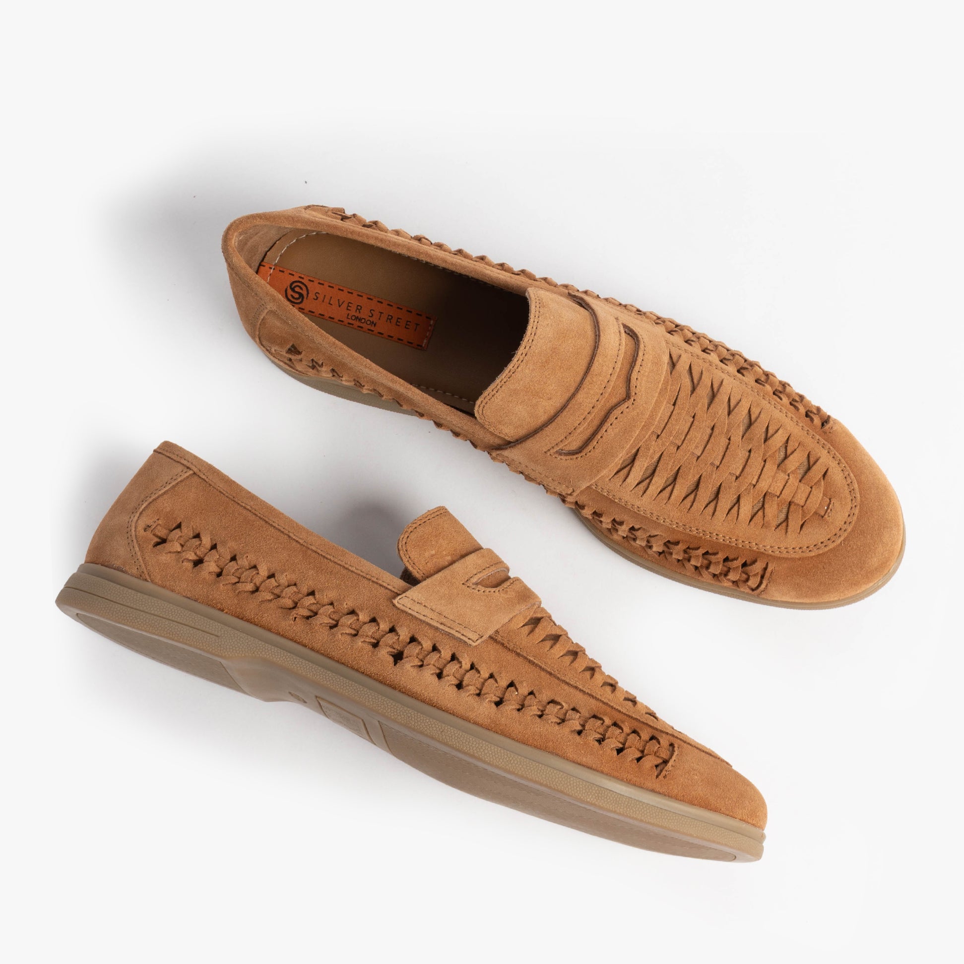 Silver Street London PERTH Mens Loafers Tan top view showcasing suede upper and slip-on design.