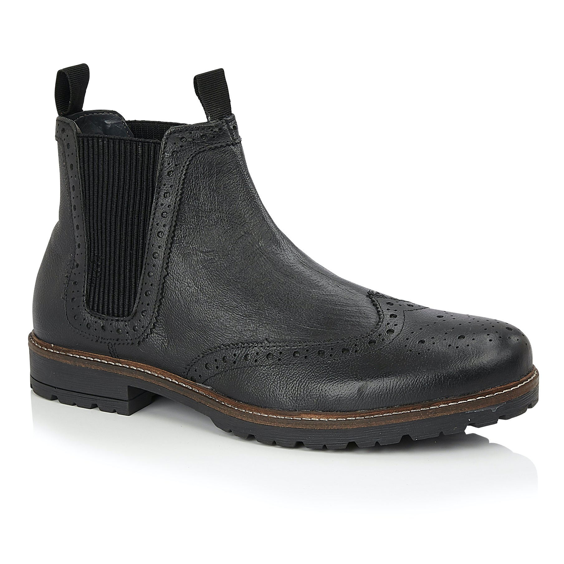 Silver Street London ALBION Mens Boots Black right side view showing leather upper and elasticated side panel