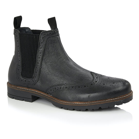 Silver Street London ALBION Mens Boots Black right side view showing leather upper and elasticated side panel