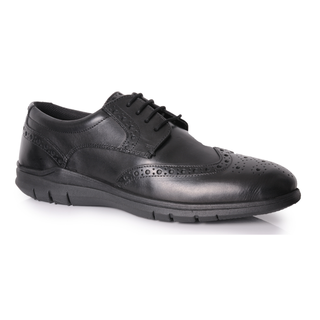 Silver Street London TAYLOR Mens Shoes Black side view showcasing brogue design and lace-up closure.