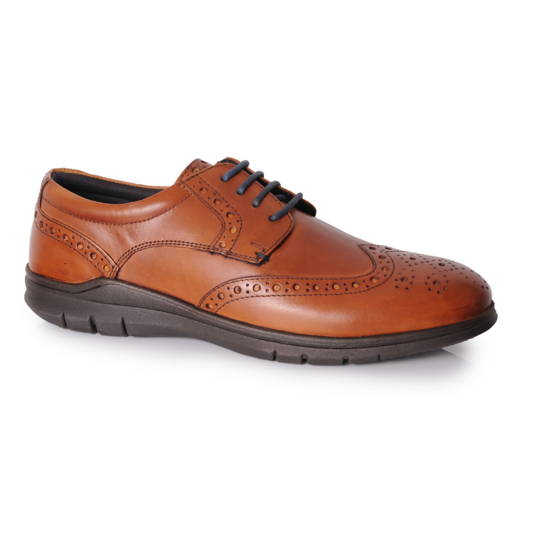 Silver Street London TAYLOR Mens Shoes Brown side view showing leather upper and brogue detailing
