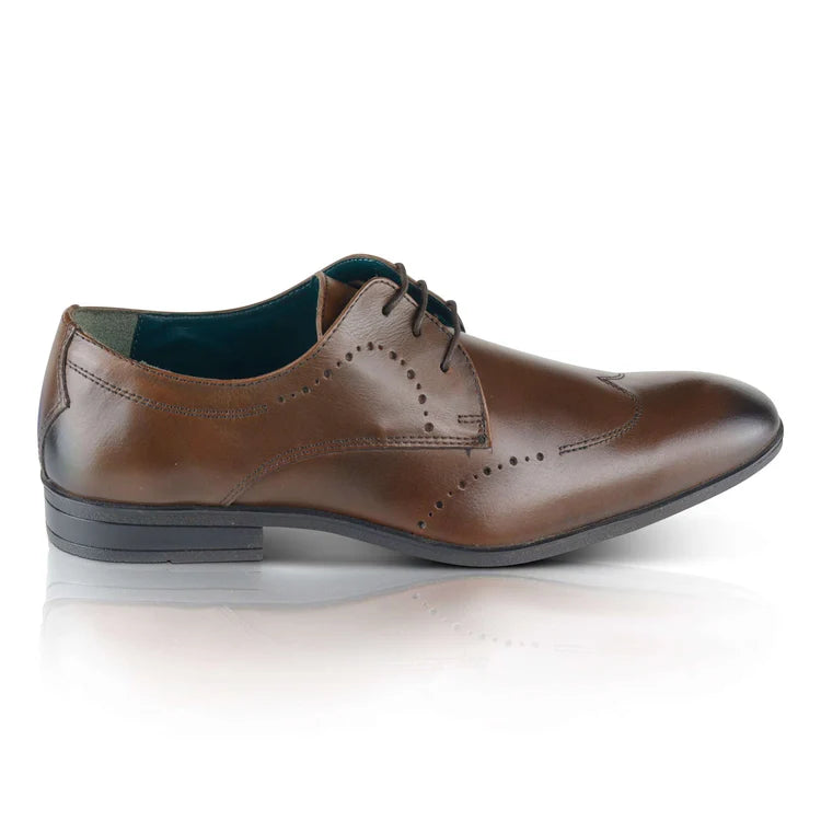 Silver Street London MORTIMER Mens Shoes Brown side view showing leather upper, lace-up design, and durable rubber sole.