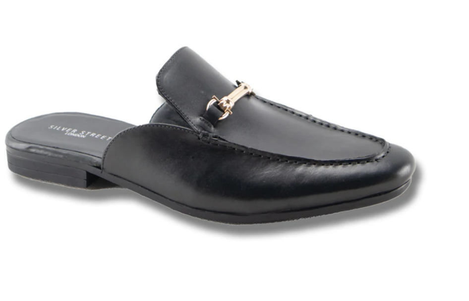 Silver Street London MIAMI Mens Loafers Black side view showing leather upper and slip-on design.