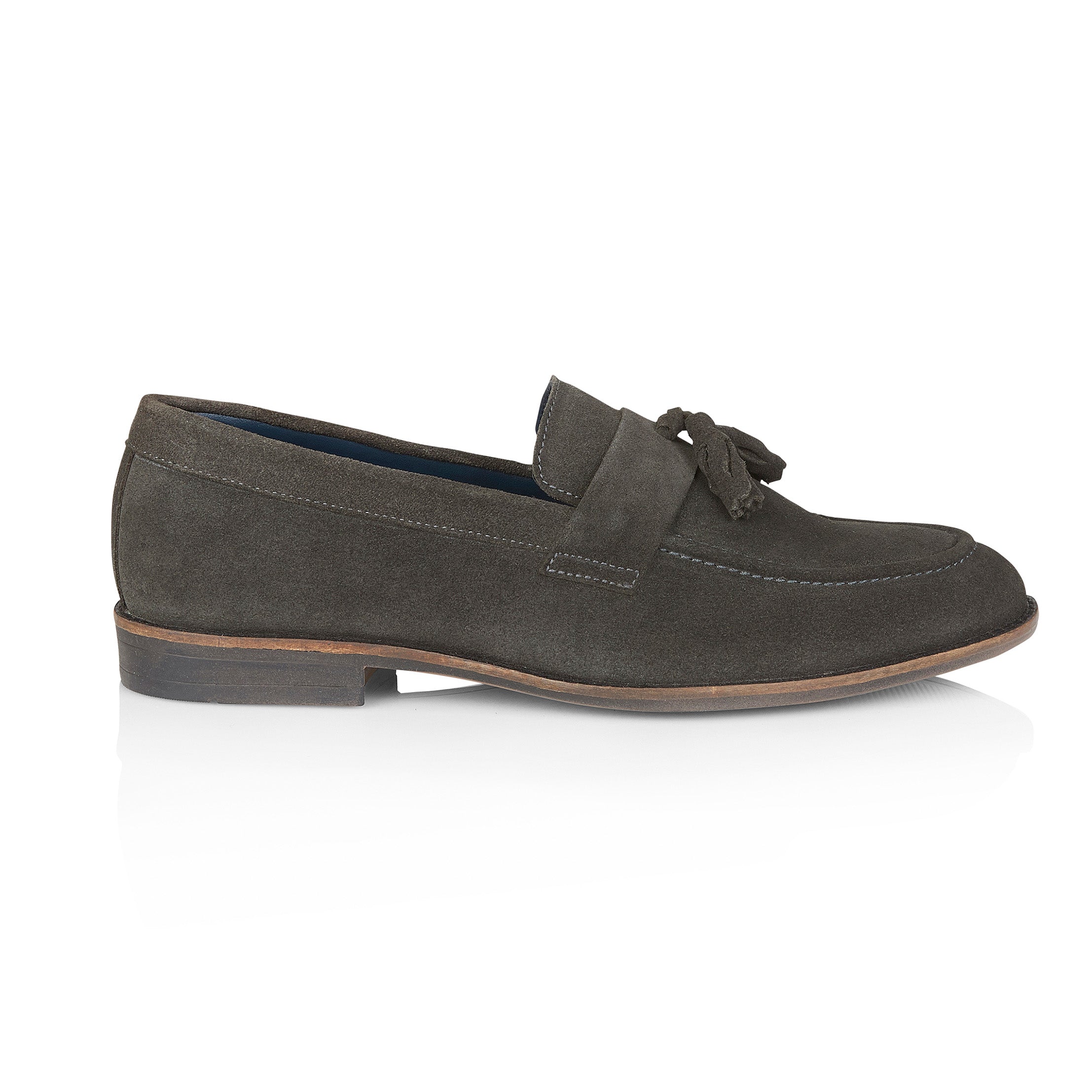 Silver Street London CHARLESTON Mens Loafers Grey side view showing suede upper and slip-on style.