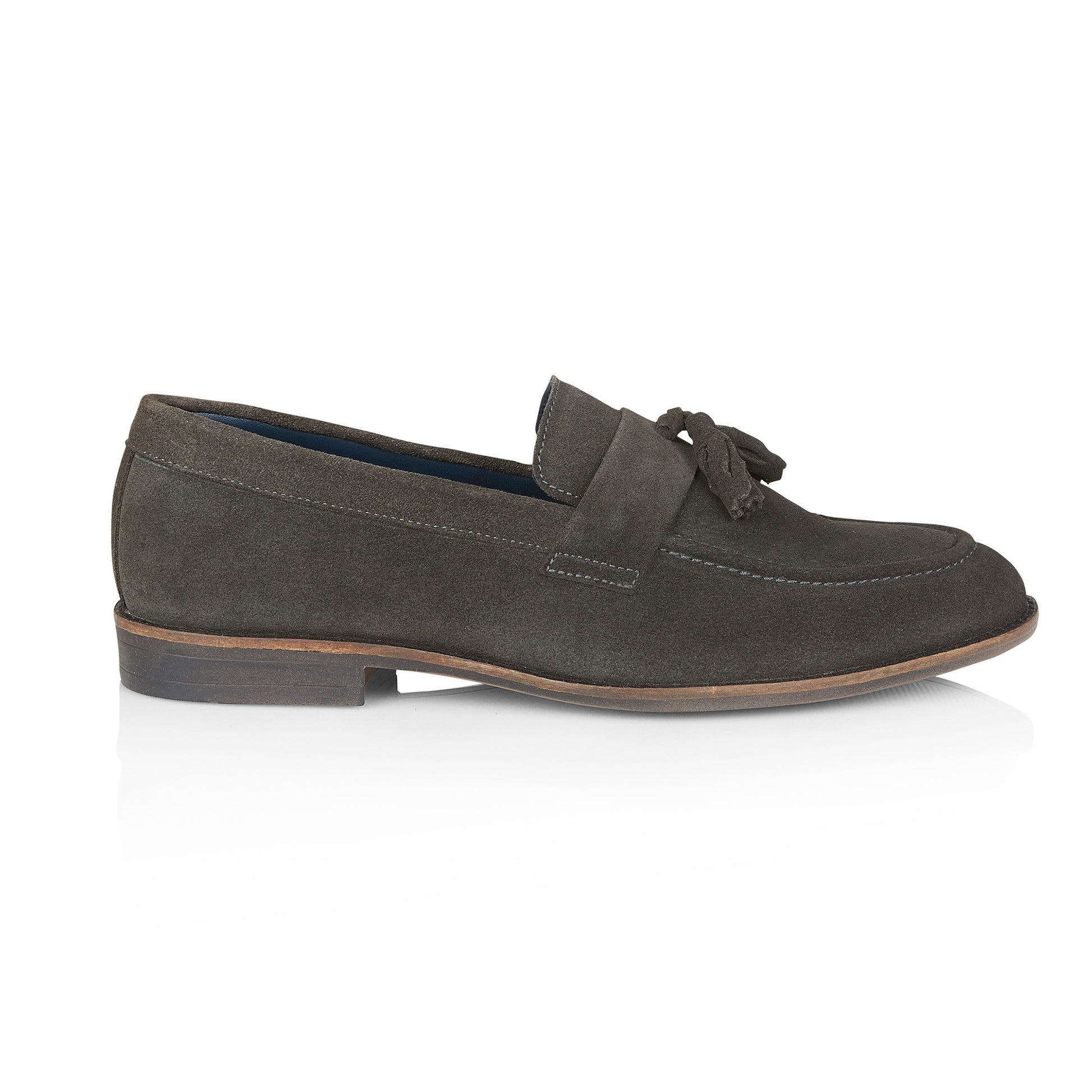 Silver Street London CHARLESTON Mens Loafers Grey side view showing suede upper and slip-on style.