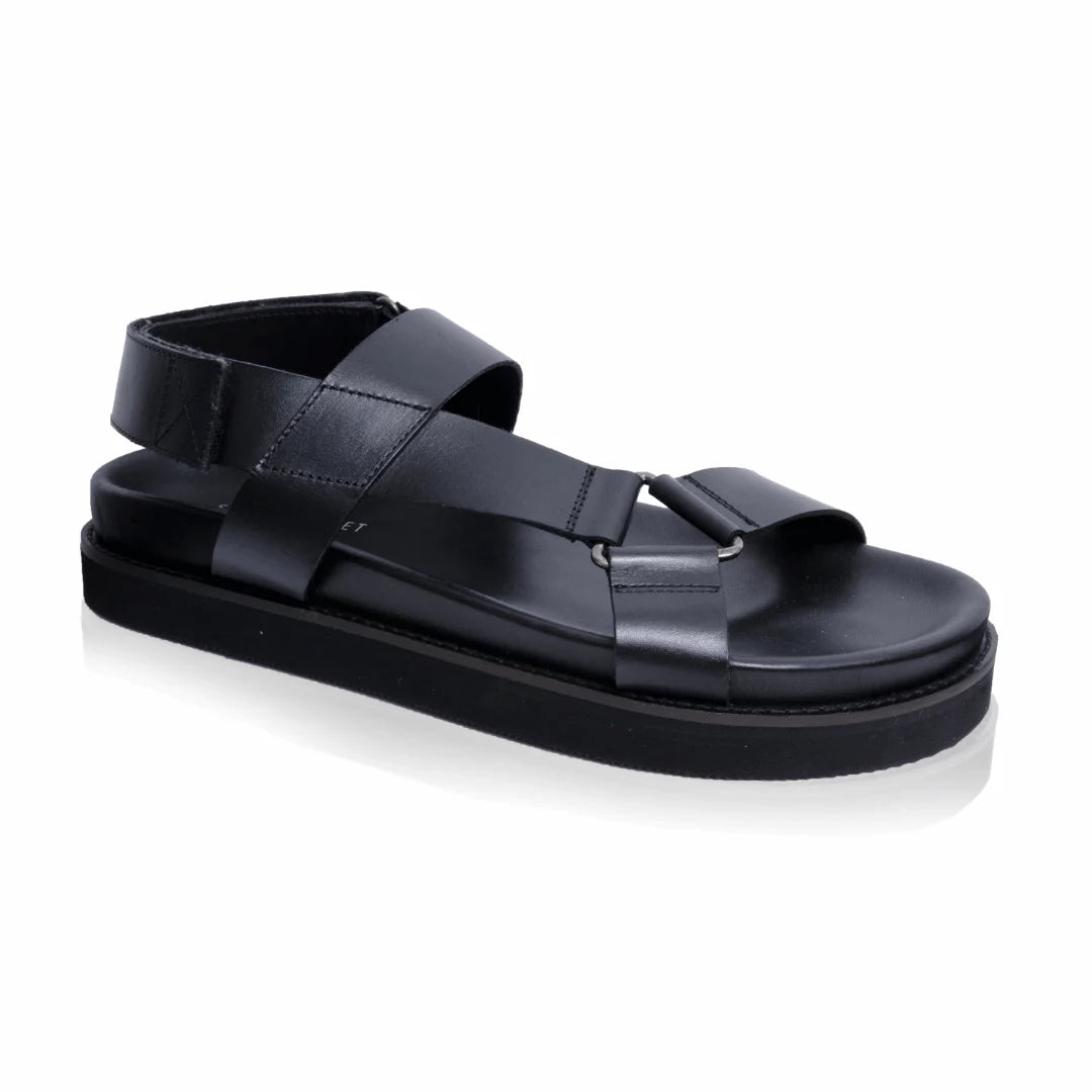 Silver Street London SANTA FE Mens Sandals Black side view showcasing leather upper and slip-on design.