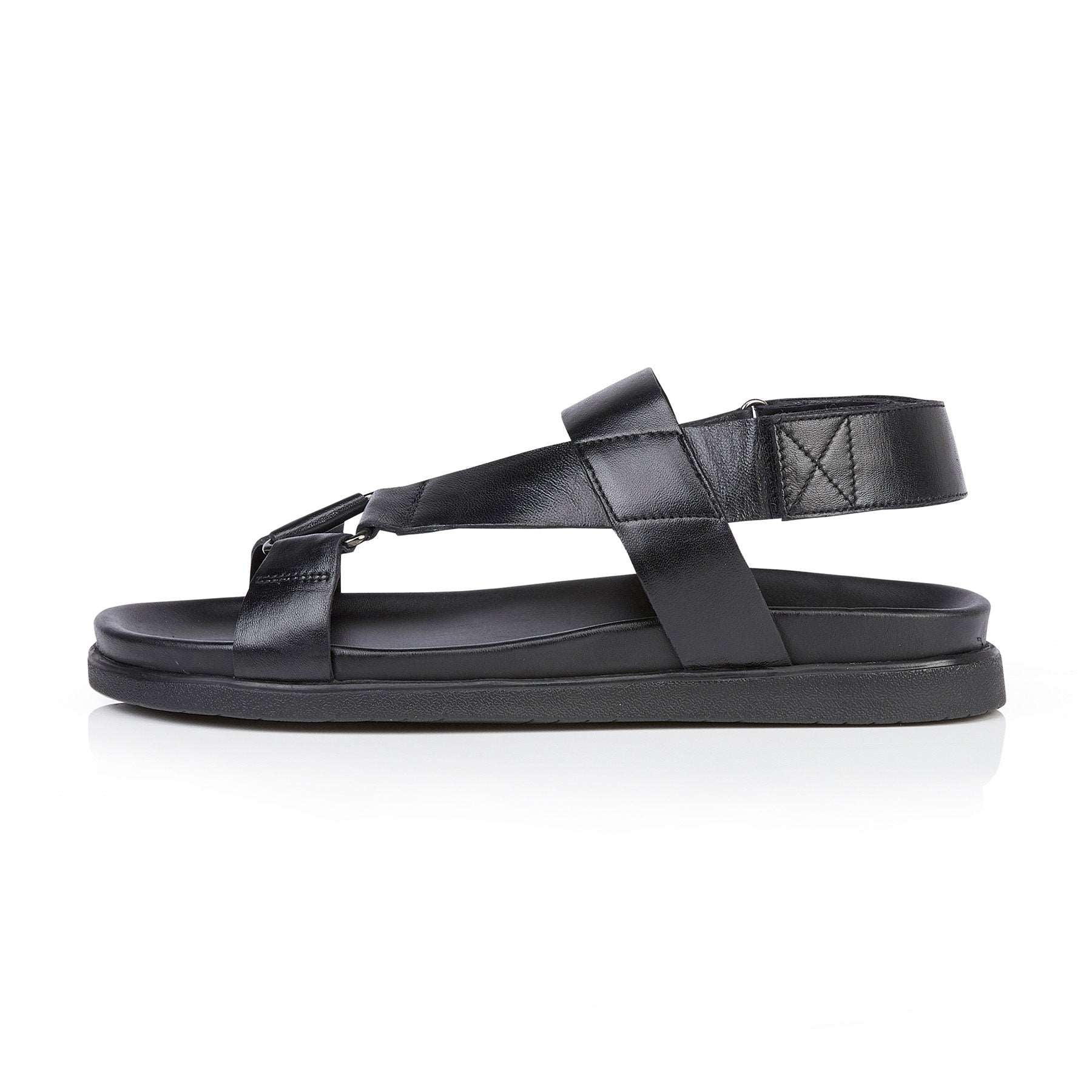 Silver Street London SANTA FE Mens Sandals Black side view showcasing leather upper and slip-on design.
