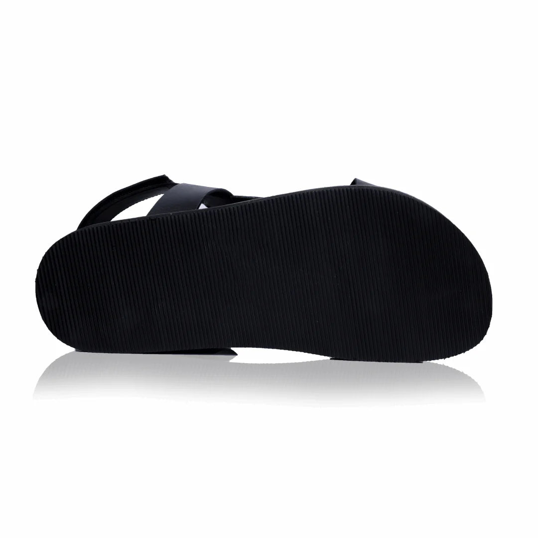 Silver Street London SANTA FE Mens Sandals Black bottom view showcasing rubber sole design.