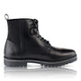 Silver Street London MANCHESTER Mens Boots Black side view leather biker boots with lace-up fastening and low heel.