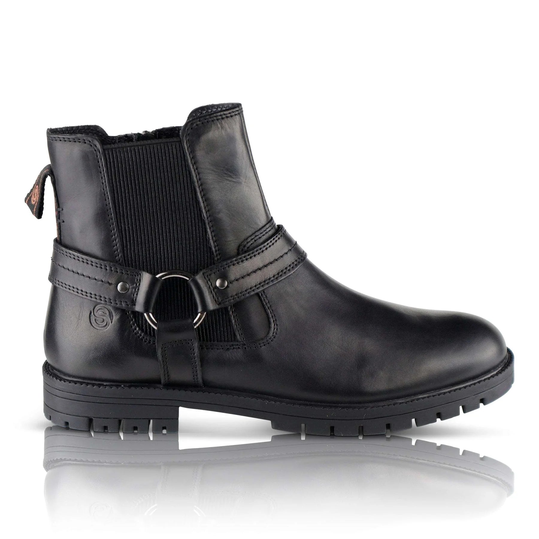Silver Street London MONTAGUE Mens Boots Black side view featuring leather upper and ankle height design.