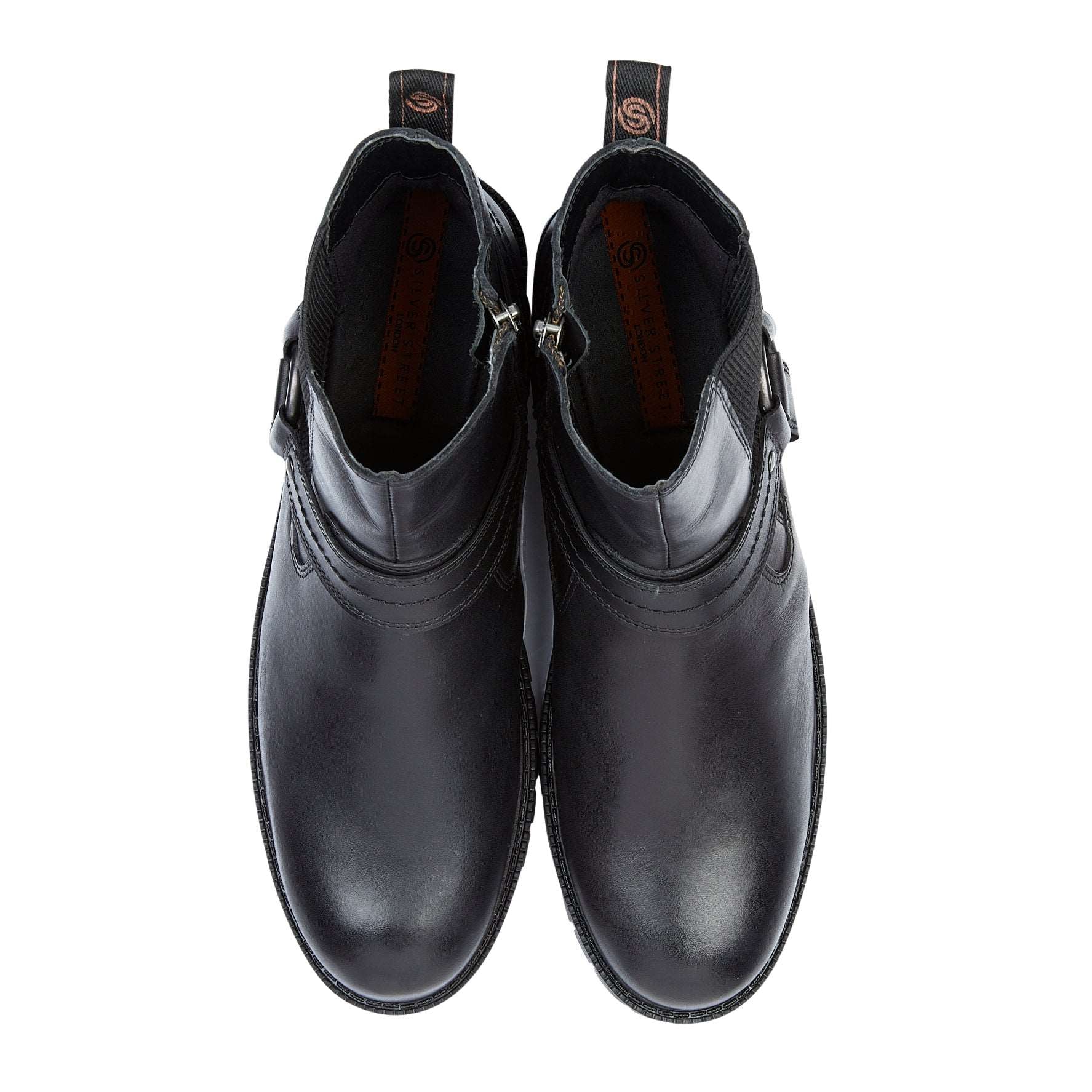 Silver Street London MONTAGUE Mens Boots Black top view displaying sleek leather design and round toe.