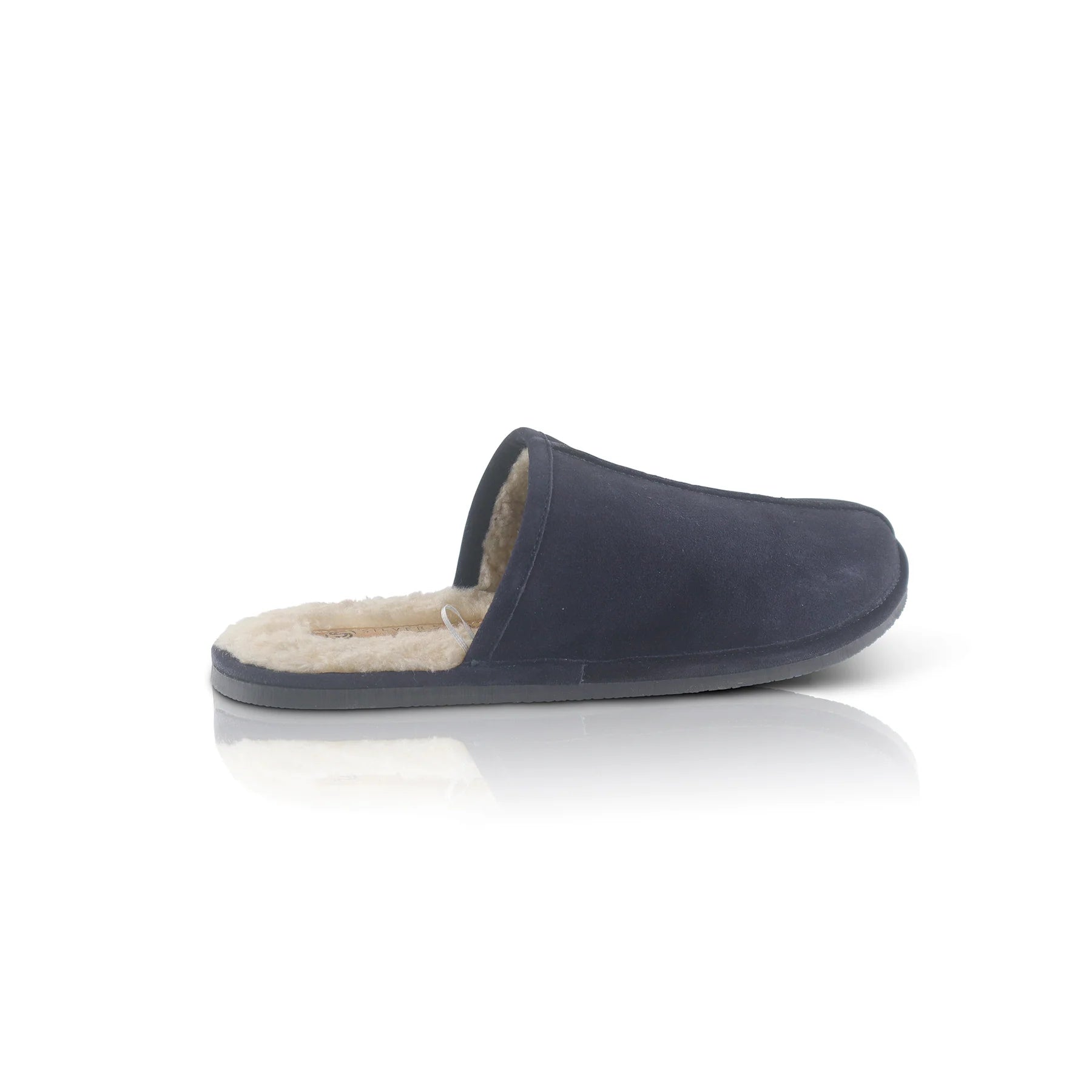 Silver Street London SMITHFIELD Mens Slippers Navy side view, suede upper, warm lining, slip-on style