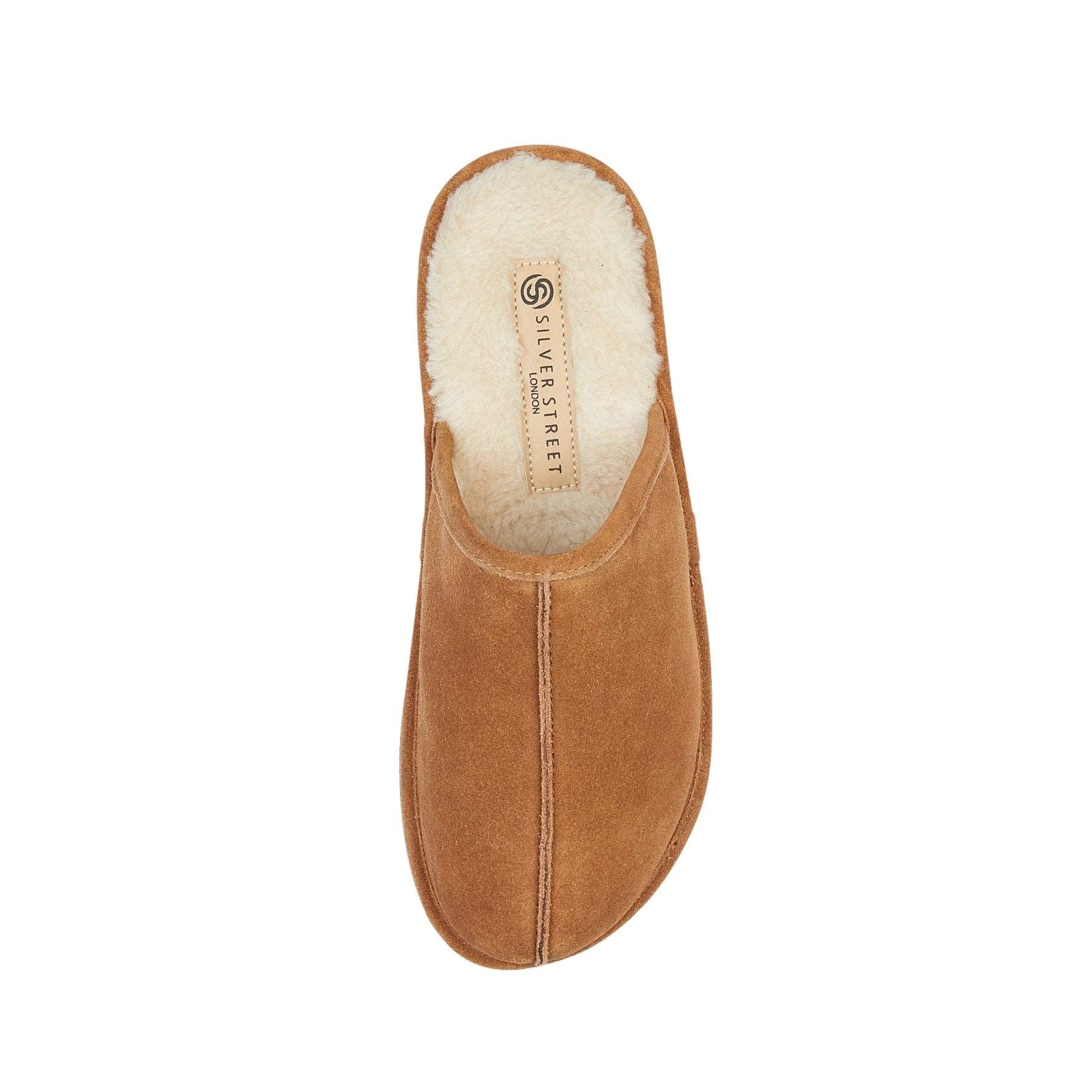 Silver Street London SMITHFIELD Mens Slippers Tan top view showing soft suede upper and warm lining.