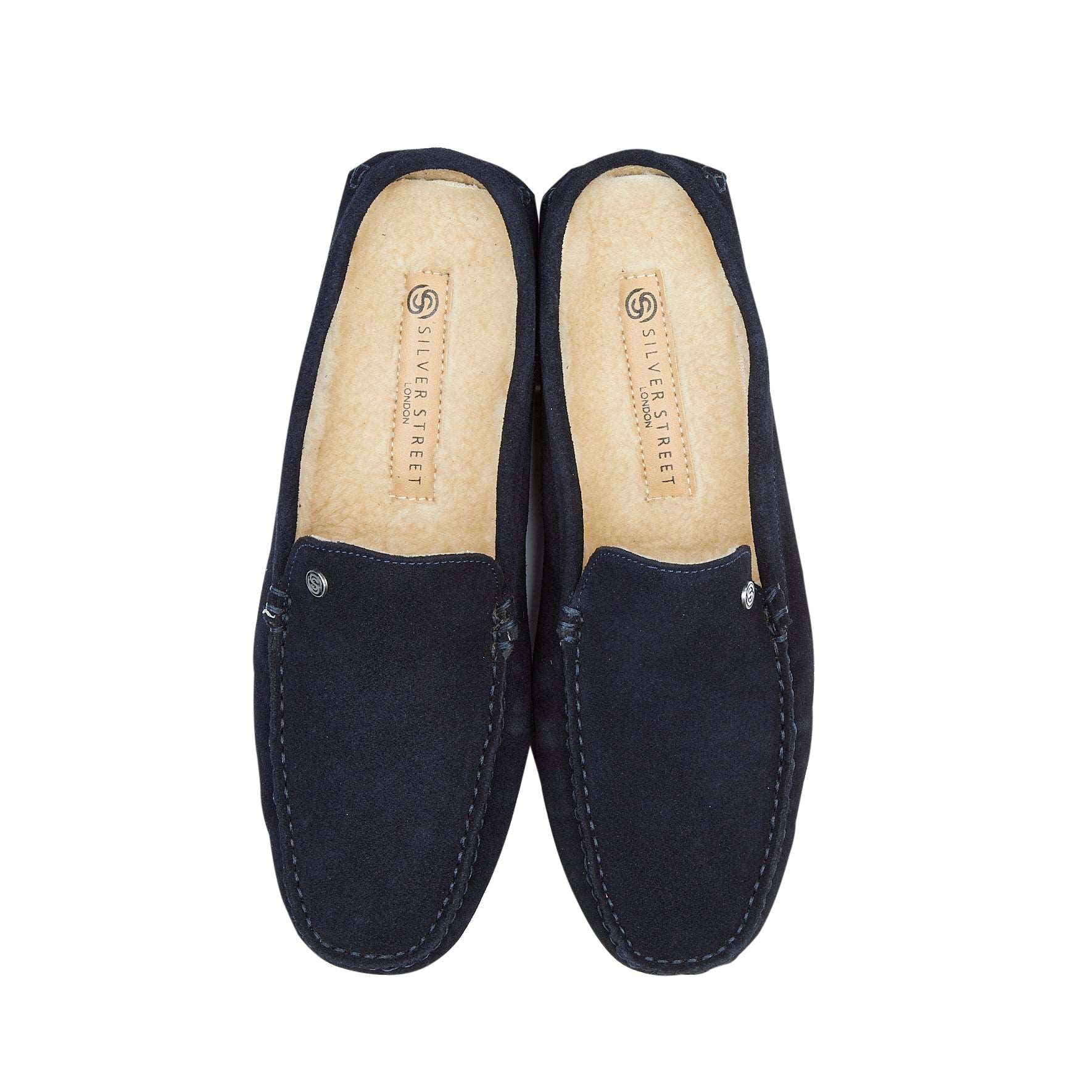 Silver Street London WALBROOK Mens Loafers Navy top view showing suede upper and slip-on design.