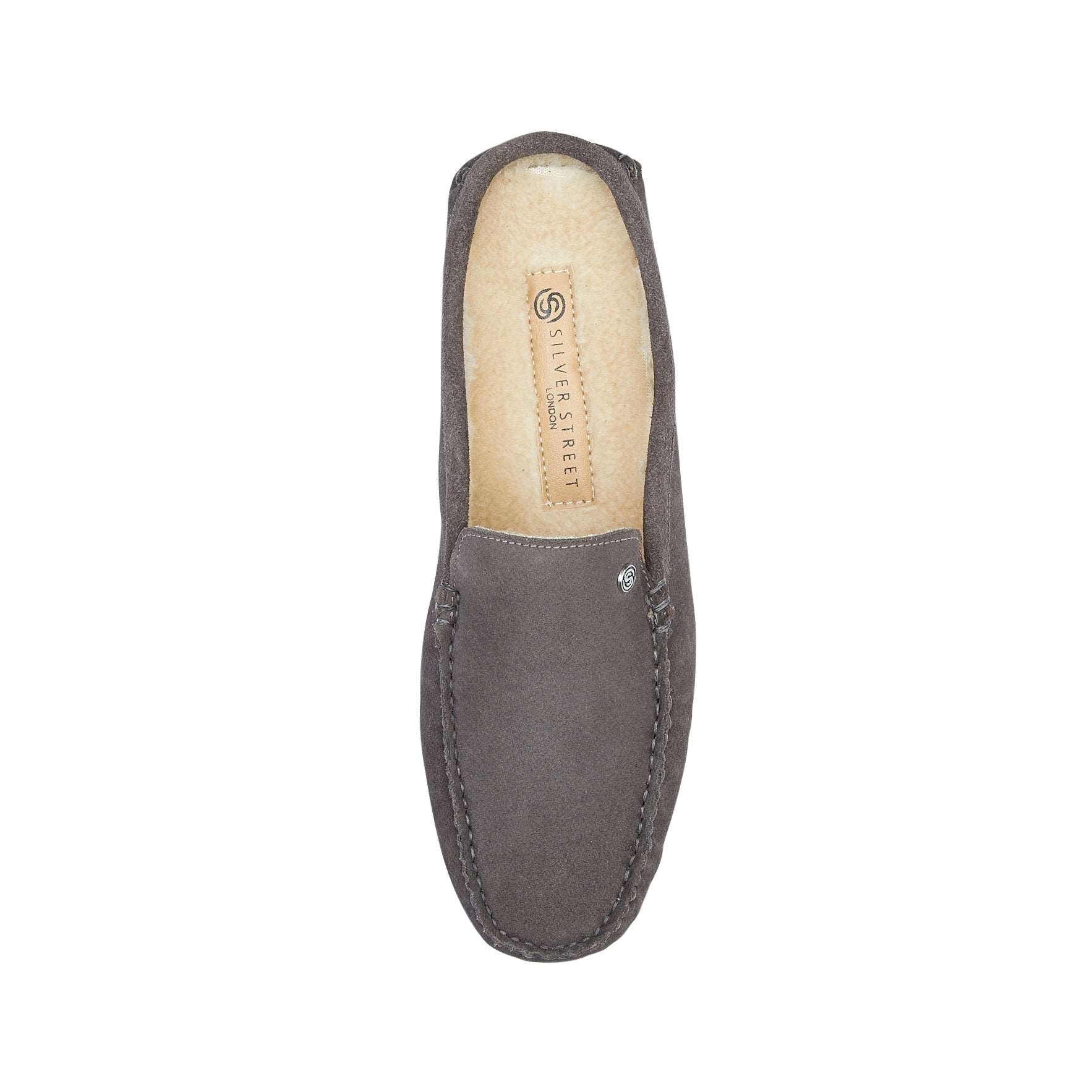 Silver Street London WALBROOK Mens Loafers Grey top view showing suede uppers and round toe design.