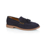 Silver Street London CHARLESTON Mens Loafers Blue side view showcasing suede upper and tassel detail.