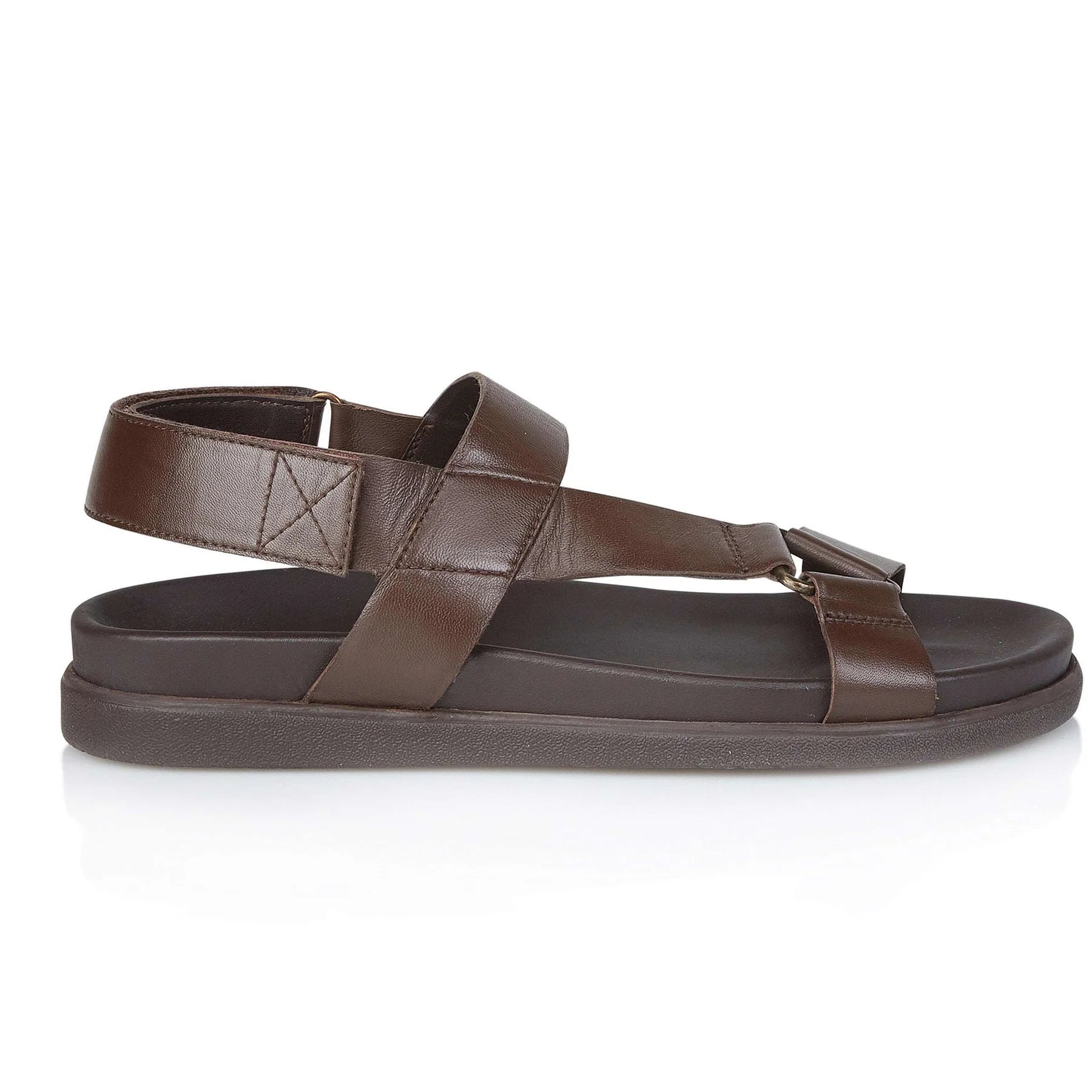 Silver Street London SANTA FE Mens Sandals Brown side view showcasing leather upper and rubber sole.