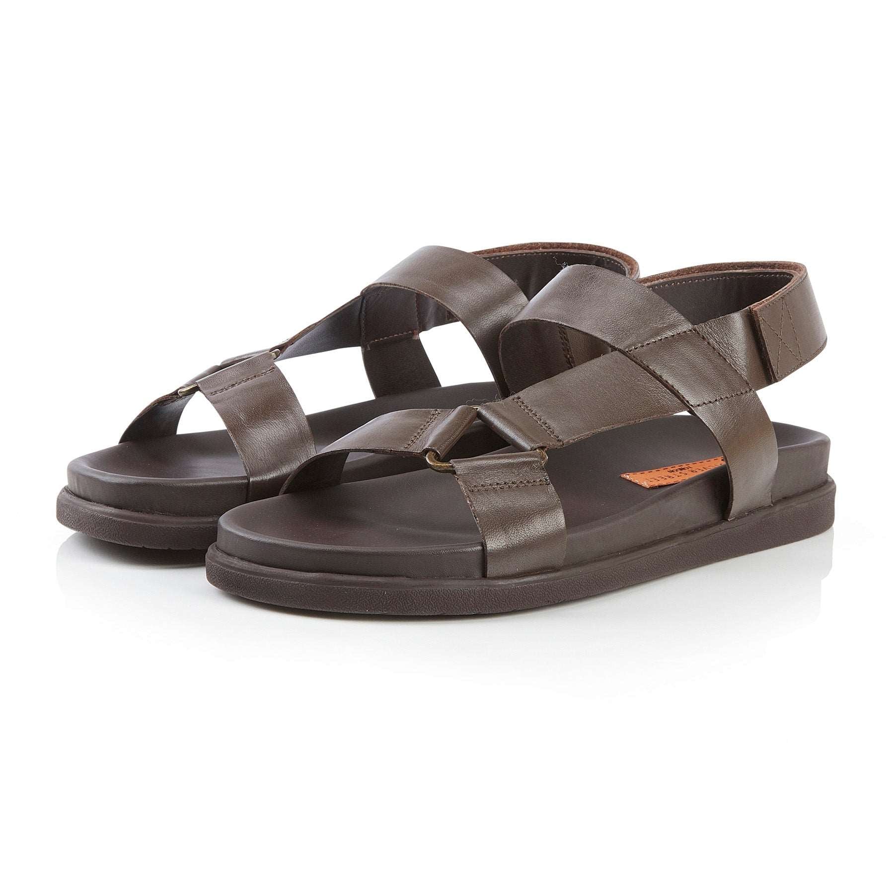 Silver Street London SANTA FE Mens Sandals Brown side view showcasing leather upper and rubber sole.