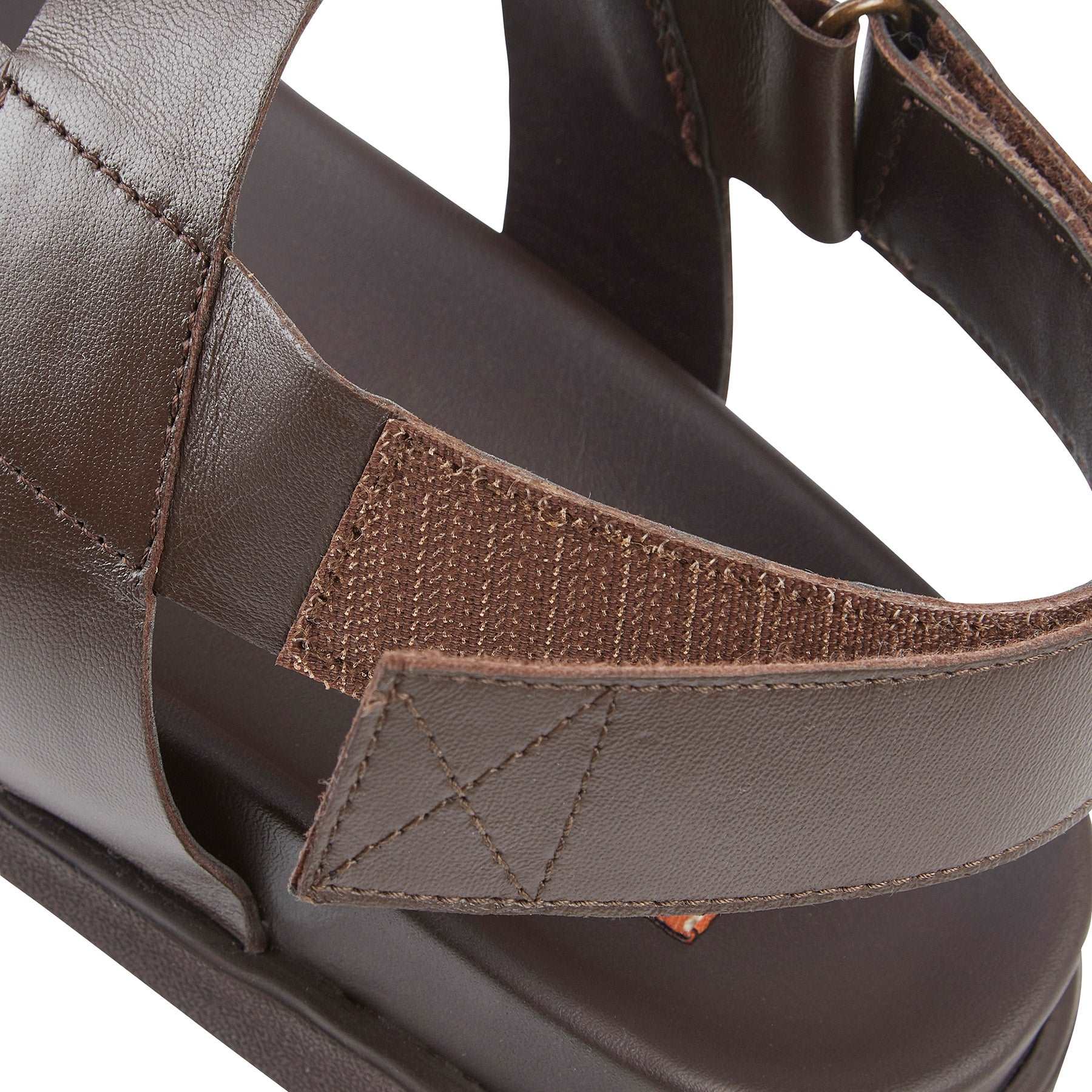 Silver Street London SANTA FE Mens Sandals Brown detail view showing leather upper and adjustable strap.
