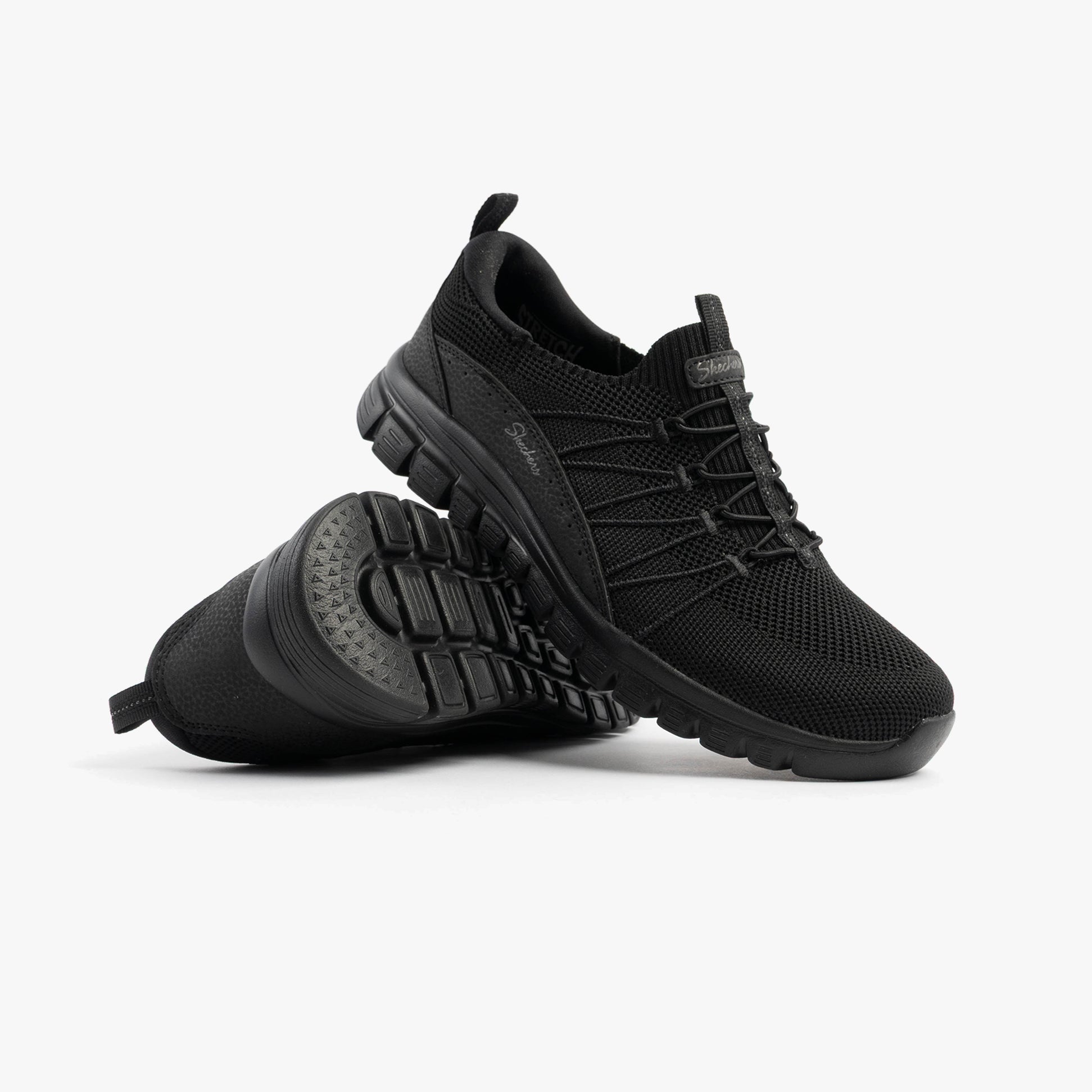 Skechers 100702/BBK GRACEFUL - PICTURE PERFECT Womens Trainers Black side view showing upper and sole detail.