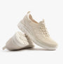 Skechers 100702/OFWT GRACEFUL - PICTURE PERFECT Womens Trainers Off White side view with emphasis on mesh upper and rubber sole.