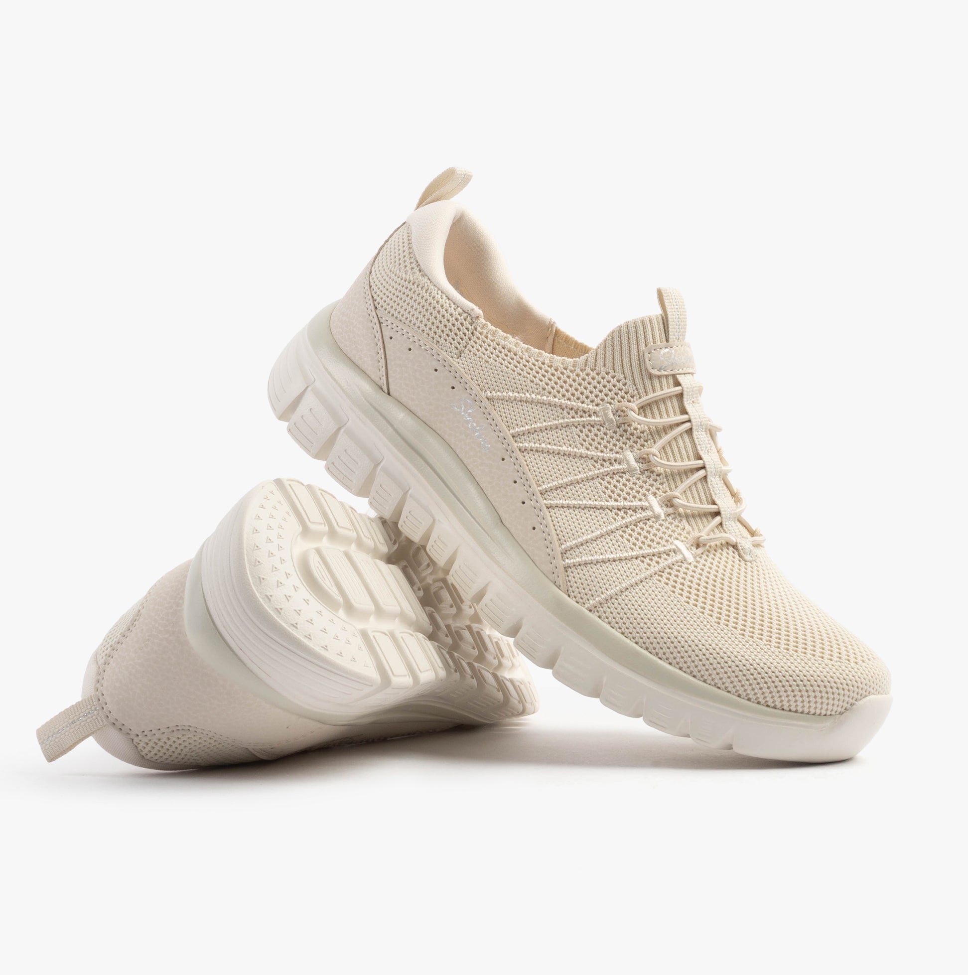 Skechers 100702/OFWT GRACEFUL - PICTURE PERFECT Womens Trainers Off White side view with emphasis on mesh upper and rubber sole.