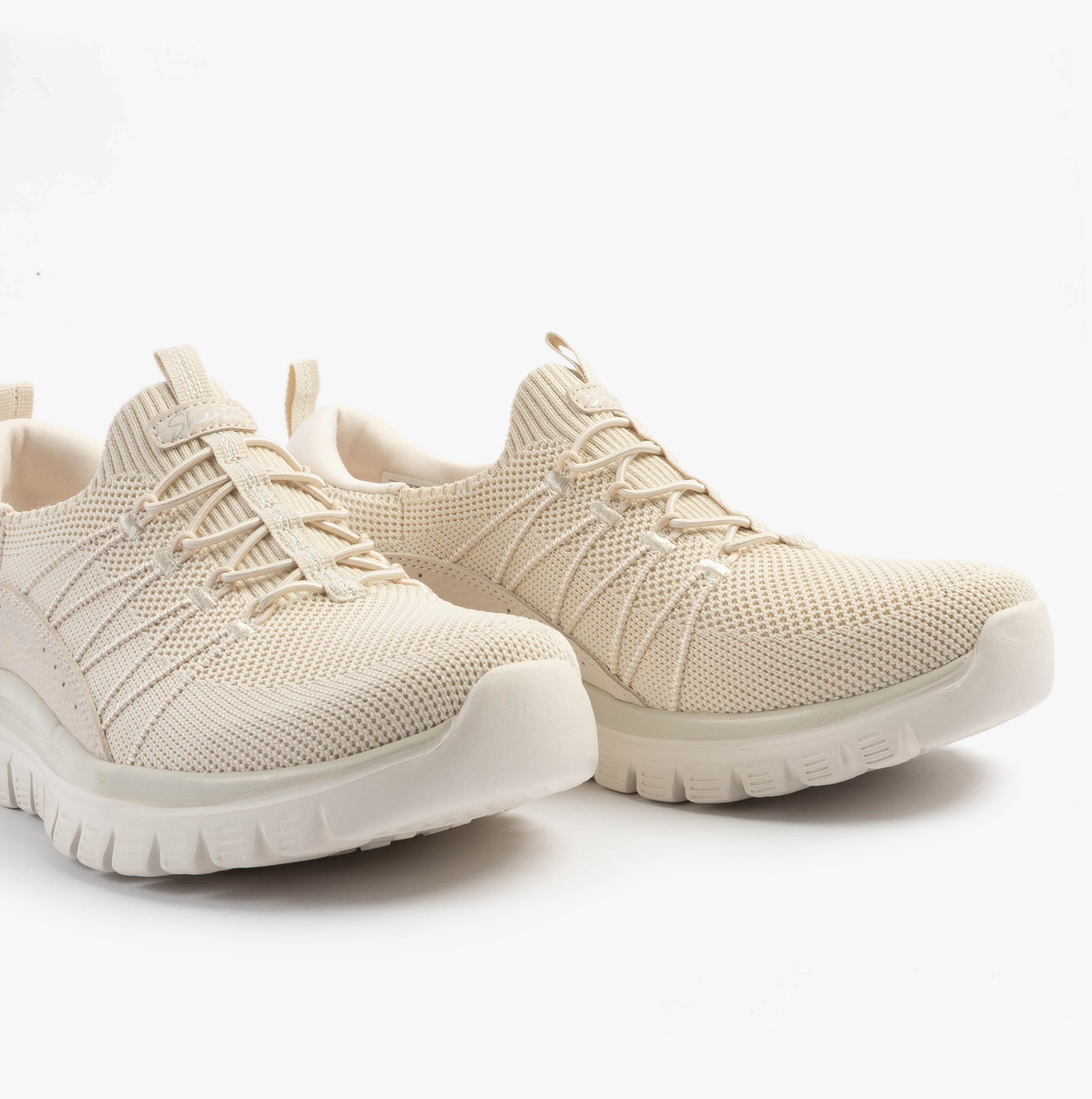 Skechers 100702/OFWT GRACEFUL - PICTURE PERFECT Womens Trainers Off White, front view showing lace-up design and mesh upper.