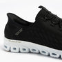 Skechers 104574/BKW GLIDE-STEP - TRANQUILITY Womens Trainers Black/White side view showcasing the mesh upper and rubber sole.