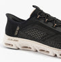 Skechers 104610/BKGD GLIDE-STEP GRATIFY - PACE Womens Trainers Black/Gold side view, showcasing mesh upper and relaxed fit.