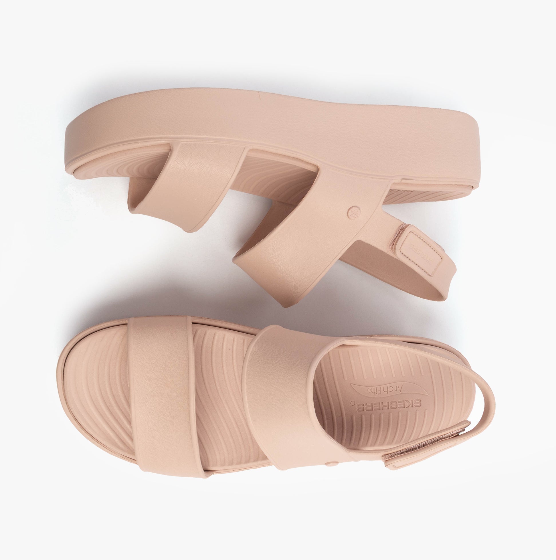 Skechers 111257/LTPK ARCH FIT UPBEAT - SUNRISE Womens Sandals Light Pink top view showing adjustable straps and platform sole.