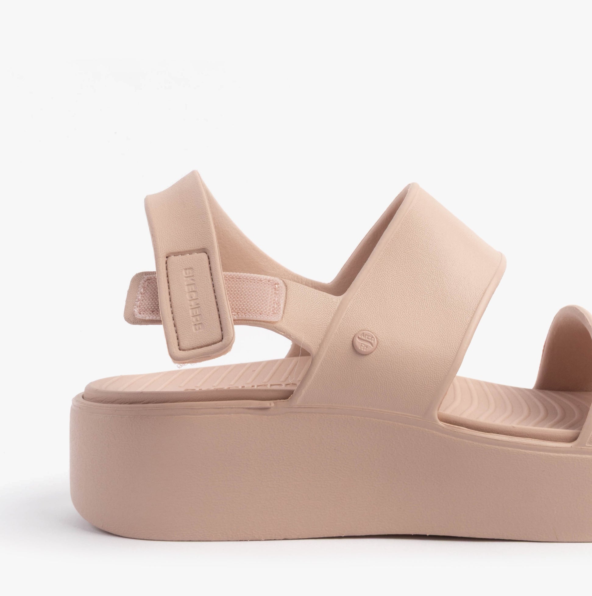 Skechers 111257/LTPK ARCH FIT UPBEAT - SUNRISE Womens Sandals Light Pink side view showing comfortable design and platform heel.