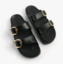 Skechers 111592/BLK ARCH FIT CALI BREEZE - GOLD STAR Womens Sandals Black top view showcasing dual buckle straps.