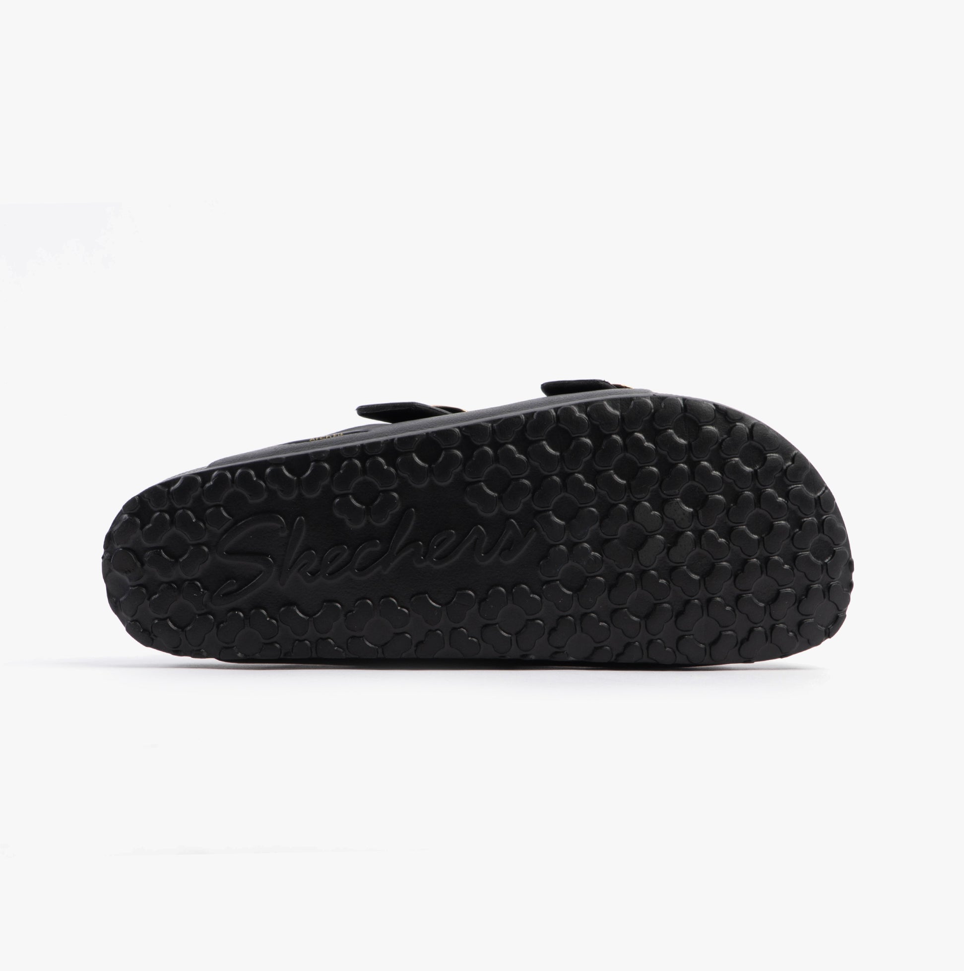 Skechers 111592/BLK ARCH FIT CALI BREEZE - GOLD STAR Womens Sandals Black bottom view showcasing the textured sole.