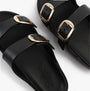 Skechers 111592/BLK ARCH FIT CALI BREEZE - GOLD STAR Womens Sandals Black detail view with gold buckles