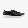 Skechers 114456/BLK BOBS D'VINE - INSTANT DELIGHT Womens Trainers Black side view with faux leather upper and lace-up closure.