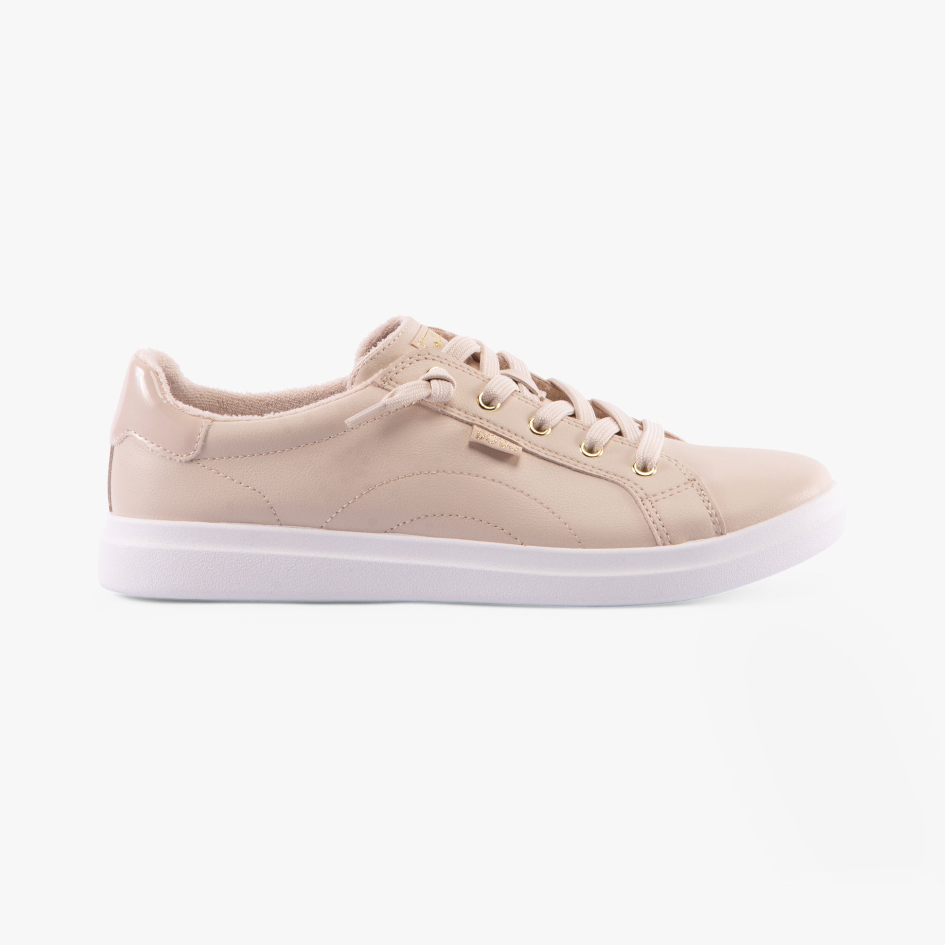 Skechers 114456/NAT BOBS D'VINE - INSTANT DELIGHT Womens Trainers Natural side view with faux leather upper and lace-up closure.