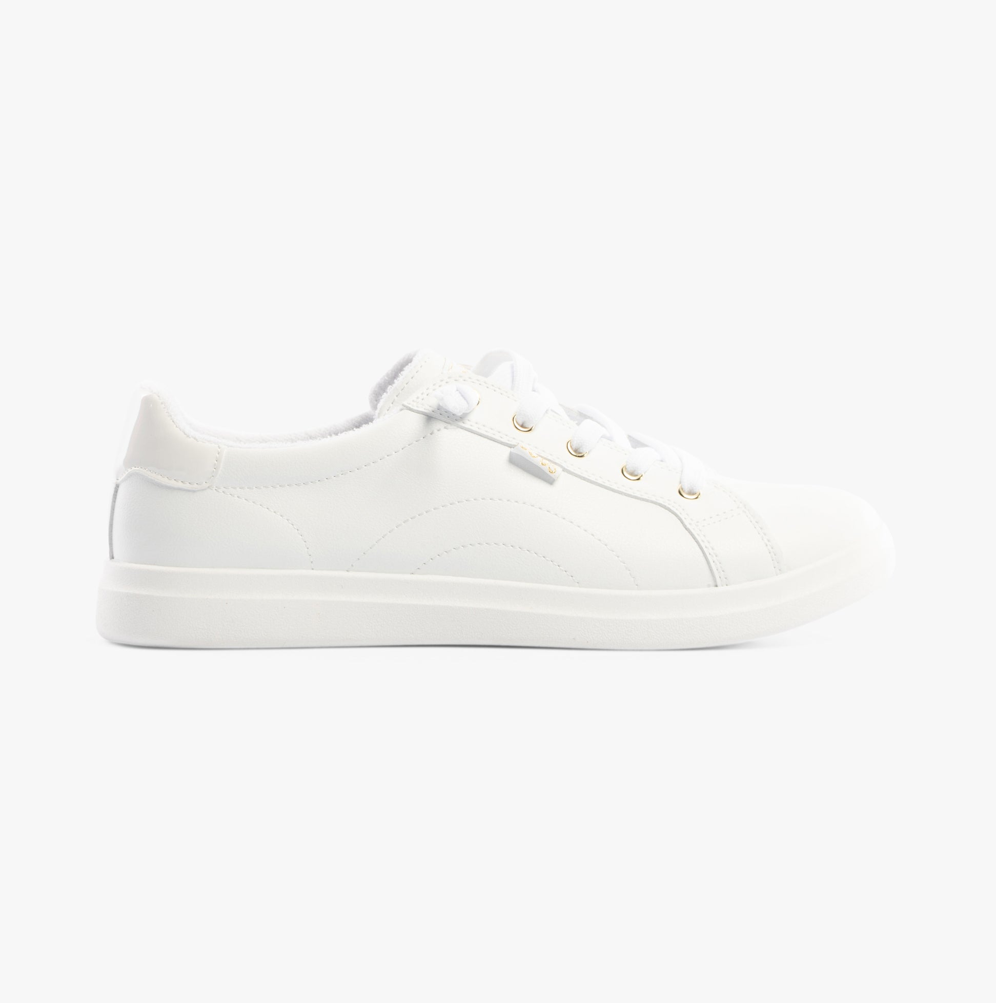Skechers 114456/WHT BOBS D'VINE - INSTANT DELIGHT Womens Trainers White side view, faux leather casual trainers.
