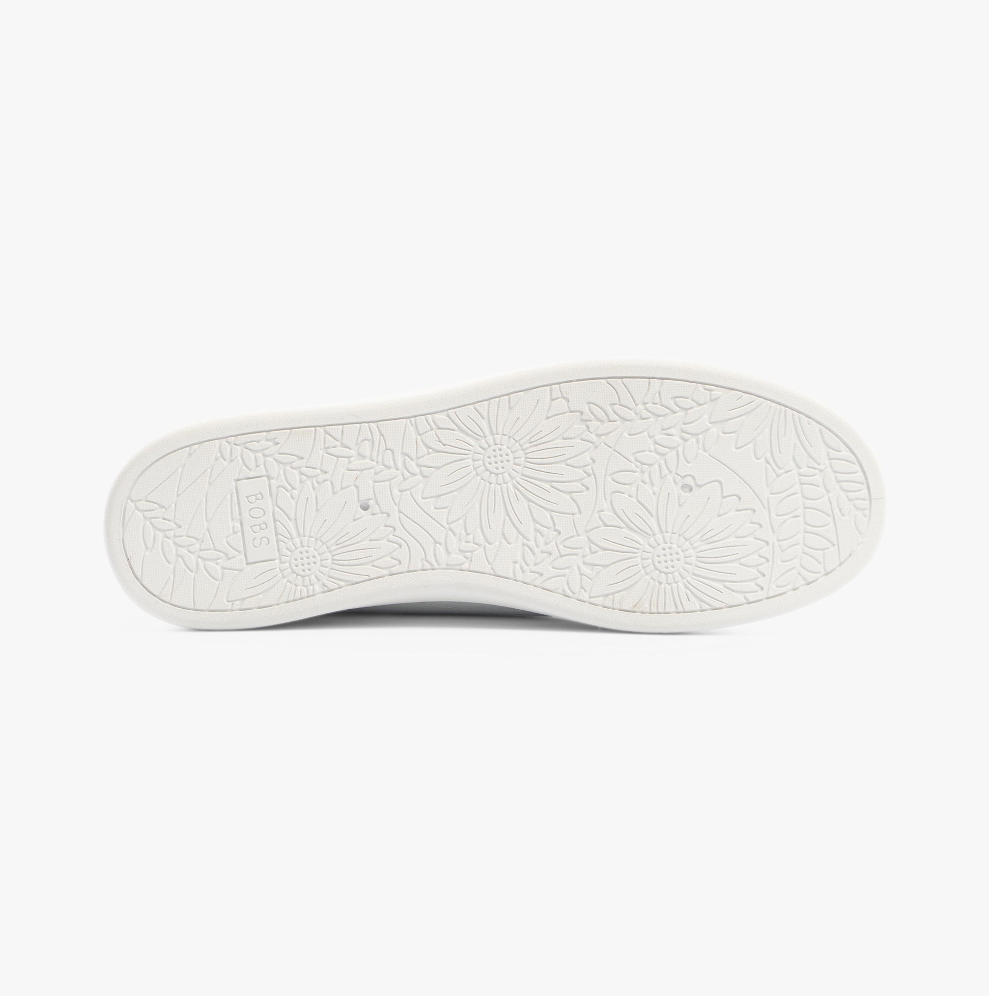 Skechers 114456/WHT BOBS D'VINE - INSTANT DELIGHT Womens Trainers White bottom view showing detailed sole design.