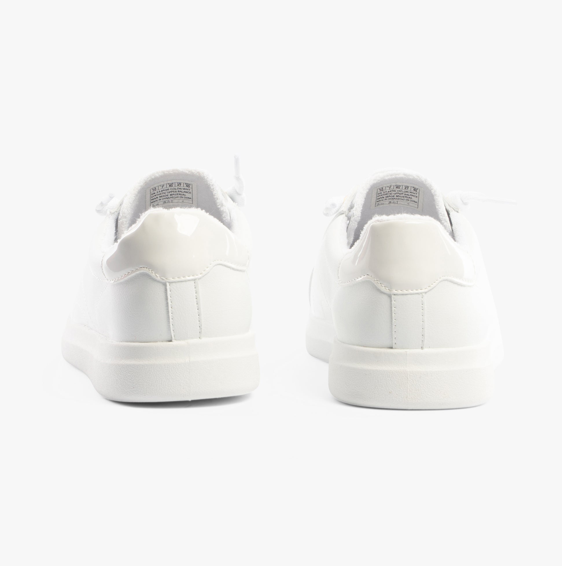 Skechers 114456/WHT BOBS D'VINE - INSTANT DELIGHT Womens Trainers White rear view showing glossy faux leather upper.