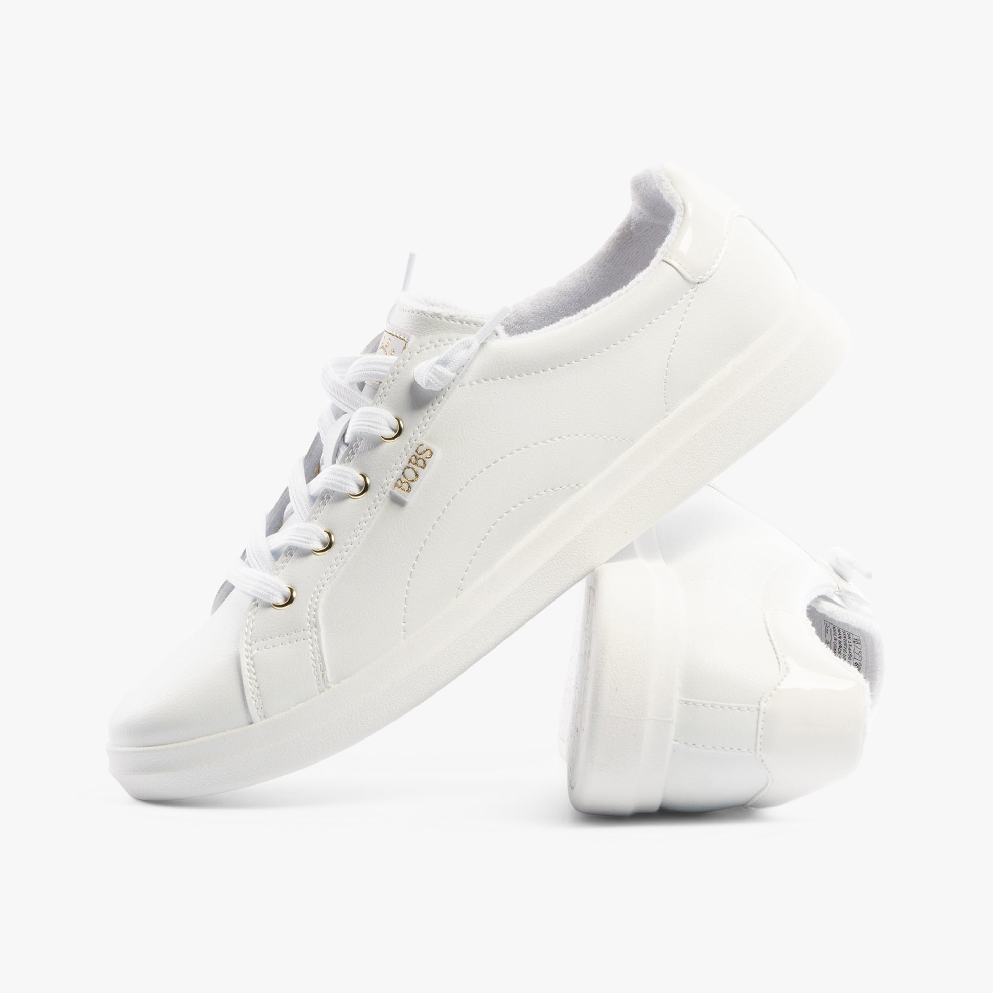Skechers 114456/WHT BOBS D'VINE - INSTANT DELIGHT Womens Trainers White side view and angled detail view.