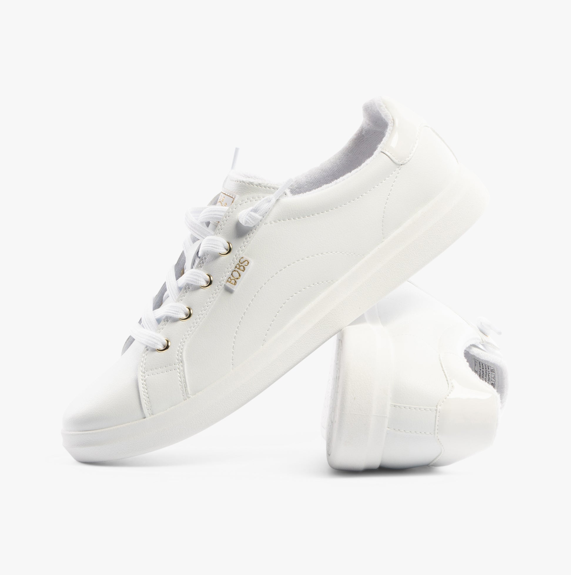 Skechers 114456/WHT BOBS D'VINE - INSTANT DELIGHT Womens Trainers White side view and angled detail view.