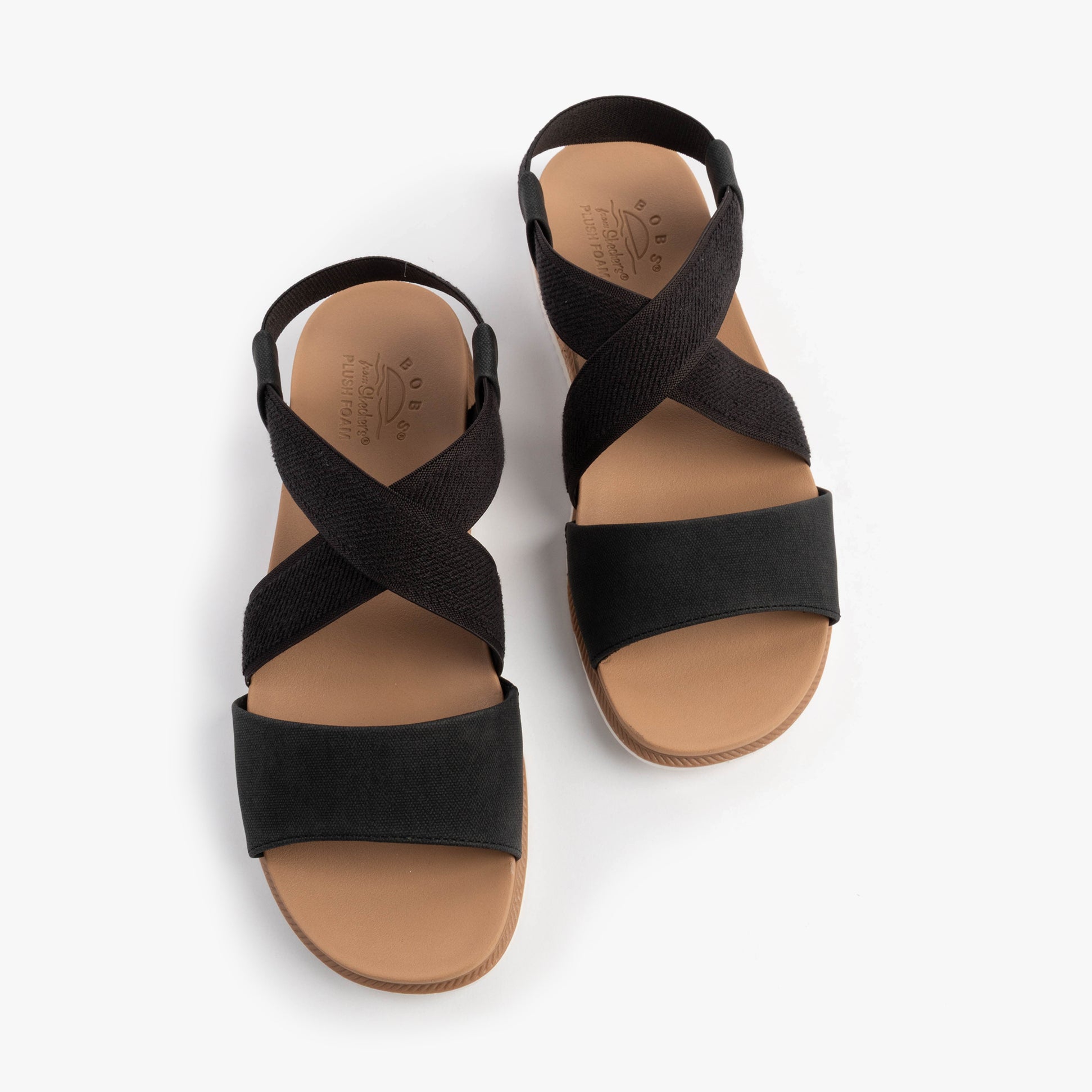 Skechers 114705/BLK BOBS DESERT KISS LOW Womens Sandals Black top view, featuring a relaxed slip-on design and vegan materials.