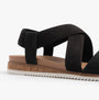 Skechers 114705/BLK BOBS DESERT KISS LOW Womens Sandals Black side view showcasing elastic straps and cork sole.
