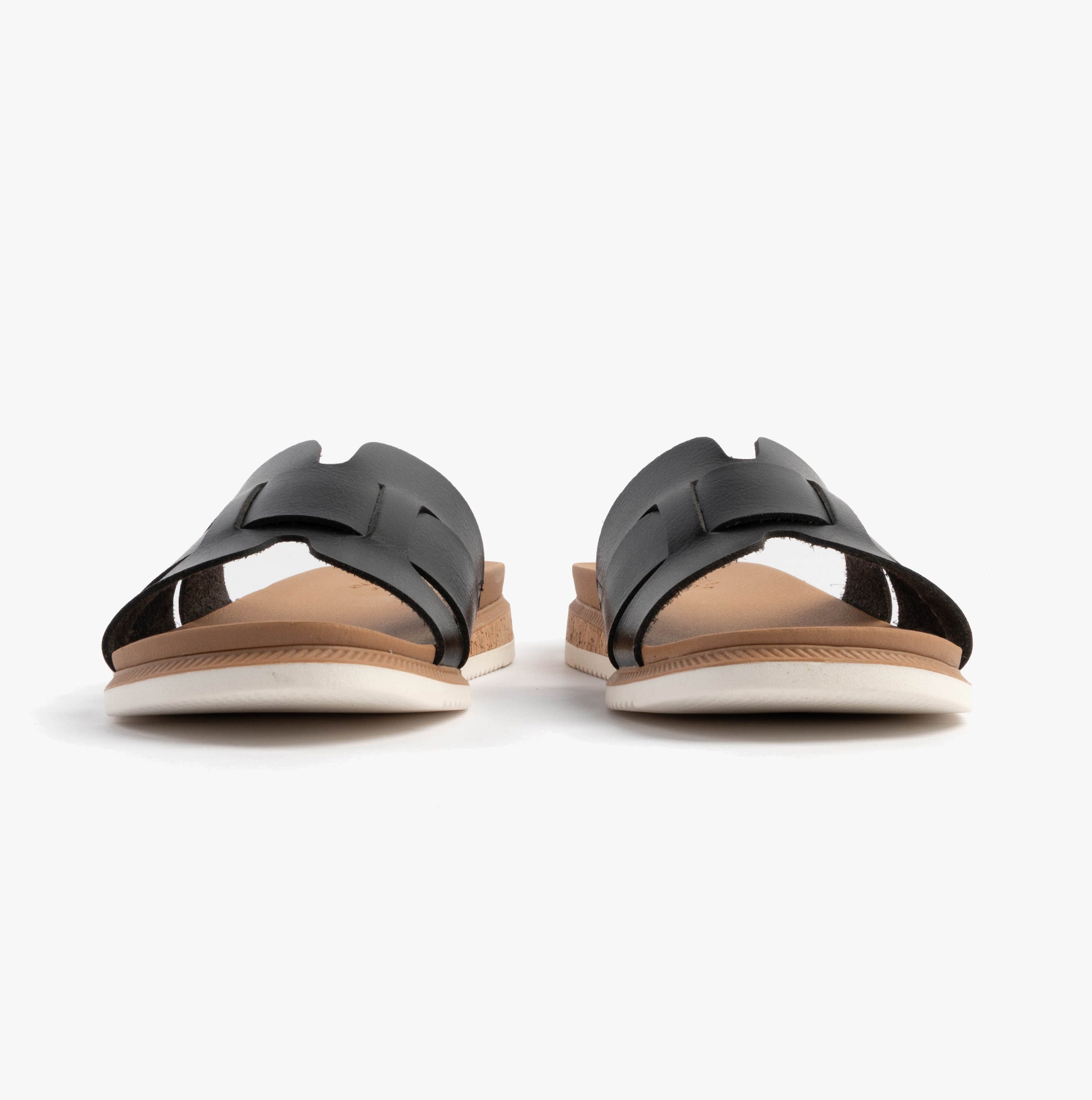 Skechers 114707/BLK BOBS DESERT KISS LOW - PEAK LOOK Womens Sandals Black front view, synthetic leather, flat heel.